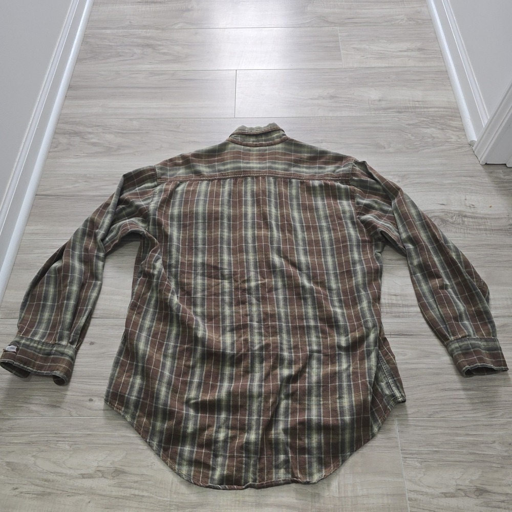 Woolrich Flannel Shirt Mens Large Button Up Long Sleeve Brown Plaid - Picture 13 of 14